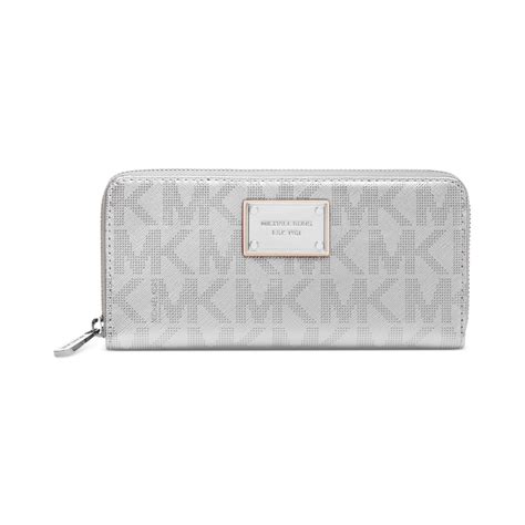 michael kors jet set mk logo zip continental wallet|michael kors silver metallic wallet.